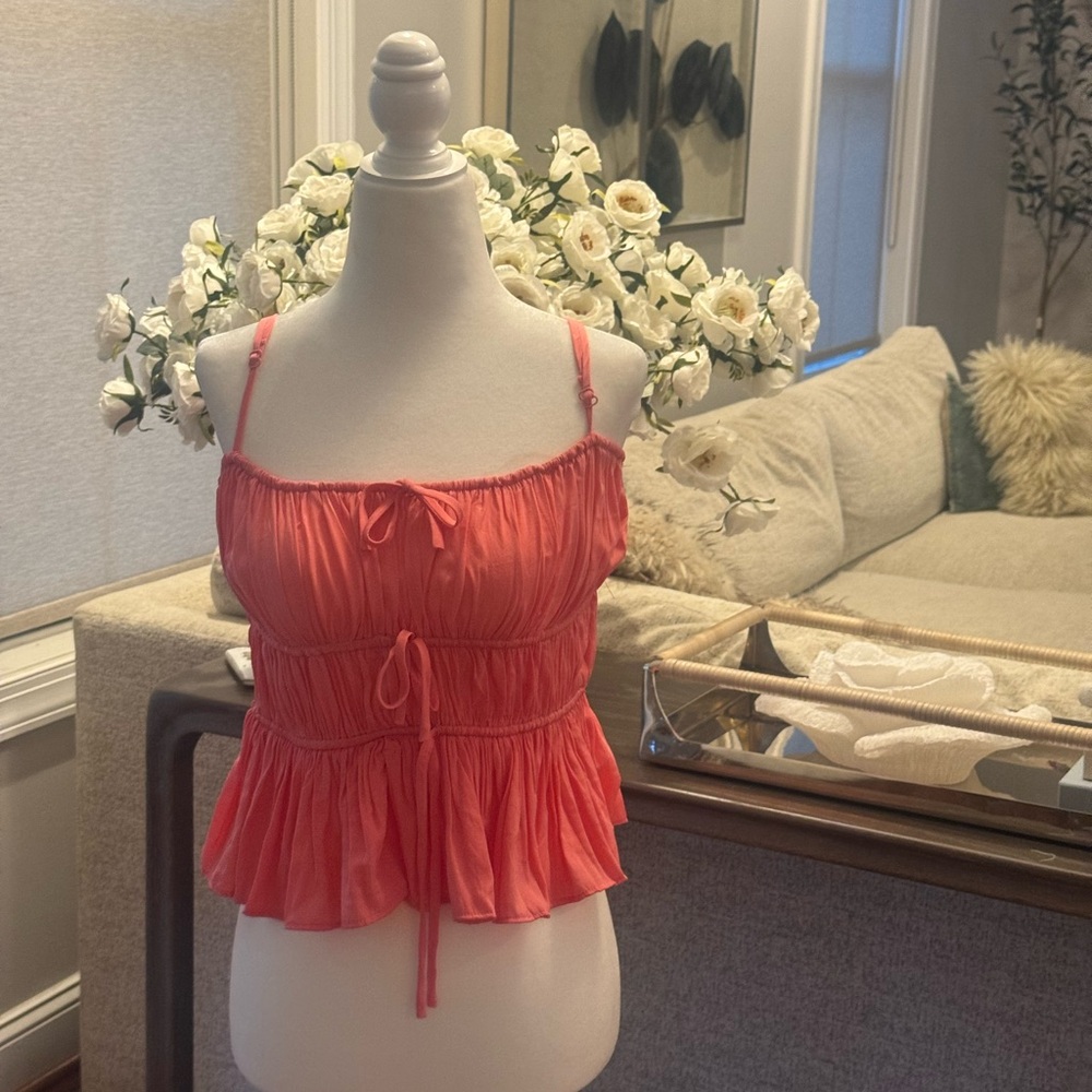 Elegant Coral Camisole with Ruffle Detail